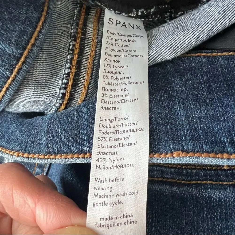 SPANX Distressed Ankle Skinny Jeans‎ in Medium Wash